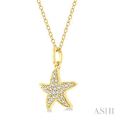 1/10 ctw Starfish Petite Round Cut Diamond Fashion Pendant With Chain in 10K Yellow Gold